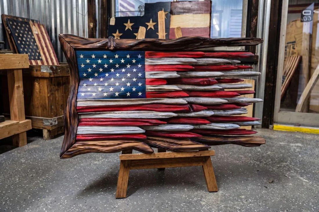 USA Vintage Wooden Flag